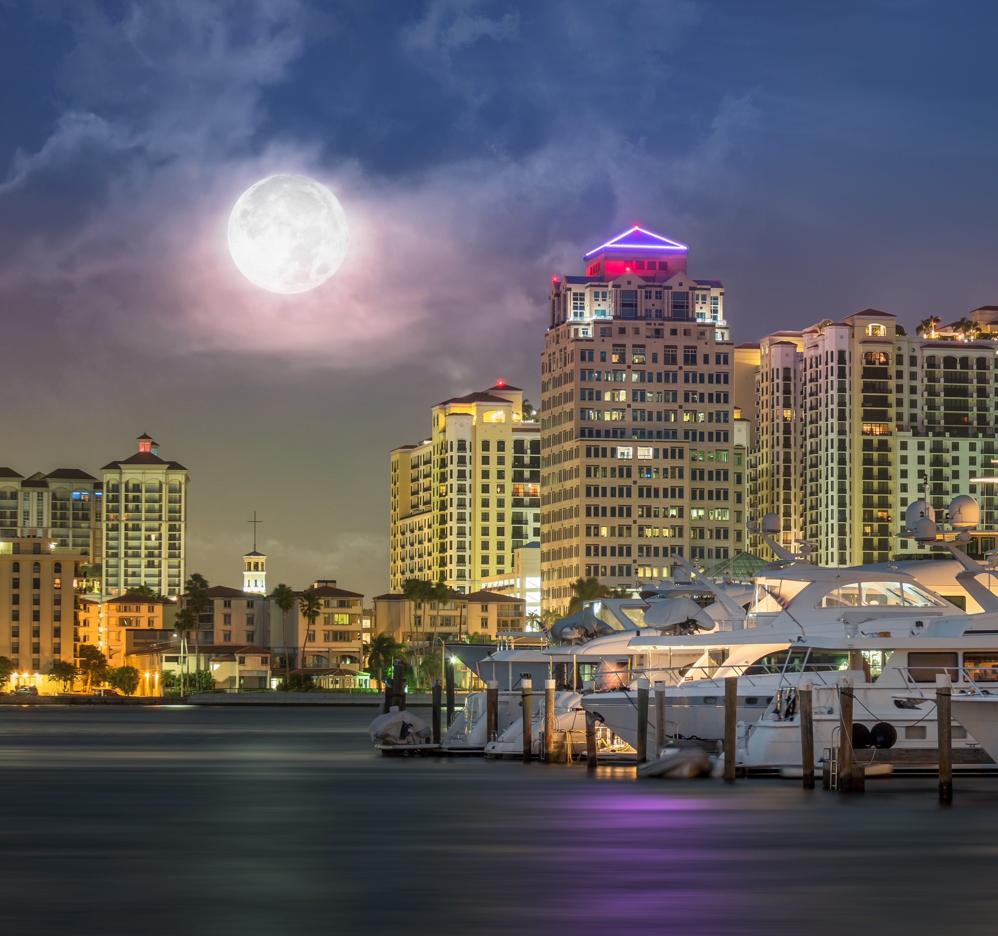 Full Moon West Palm Beach Skyline At Marina Square